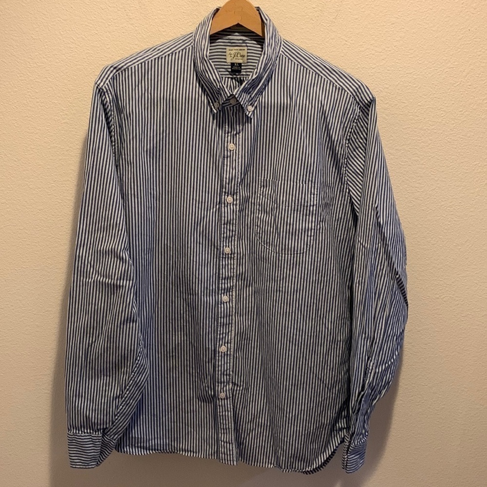 J. Crew Stretch Classic  Blue&White Pinstripe in size XL. Button up. No stains. 